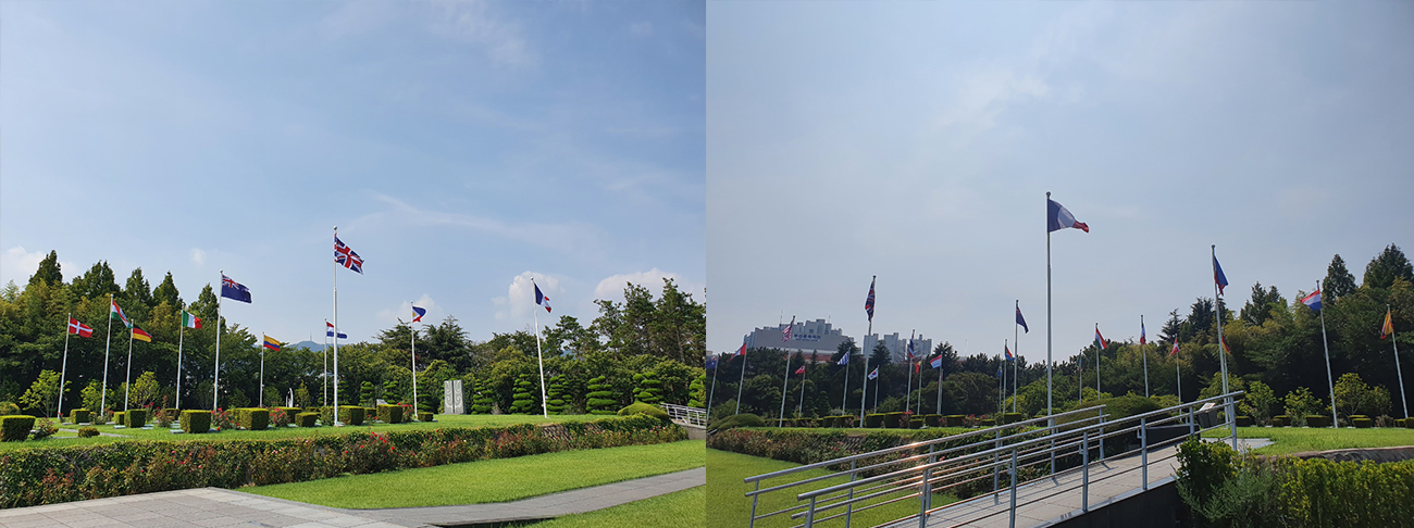 한국을 도와줬던 국가들의 깃발과 유엔기